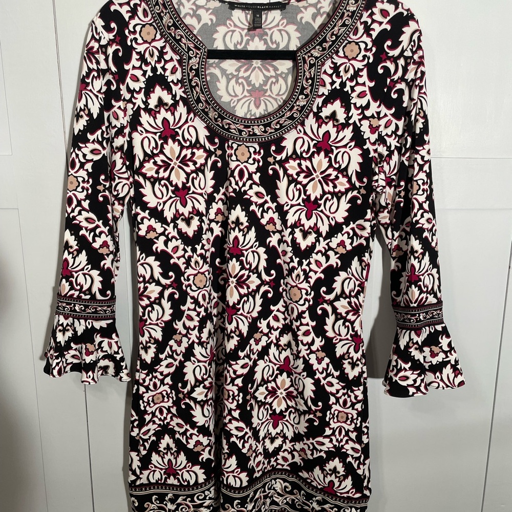 White House Black Market Black and White Ornate Midi Dress